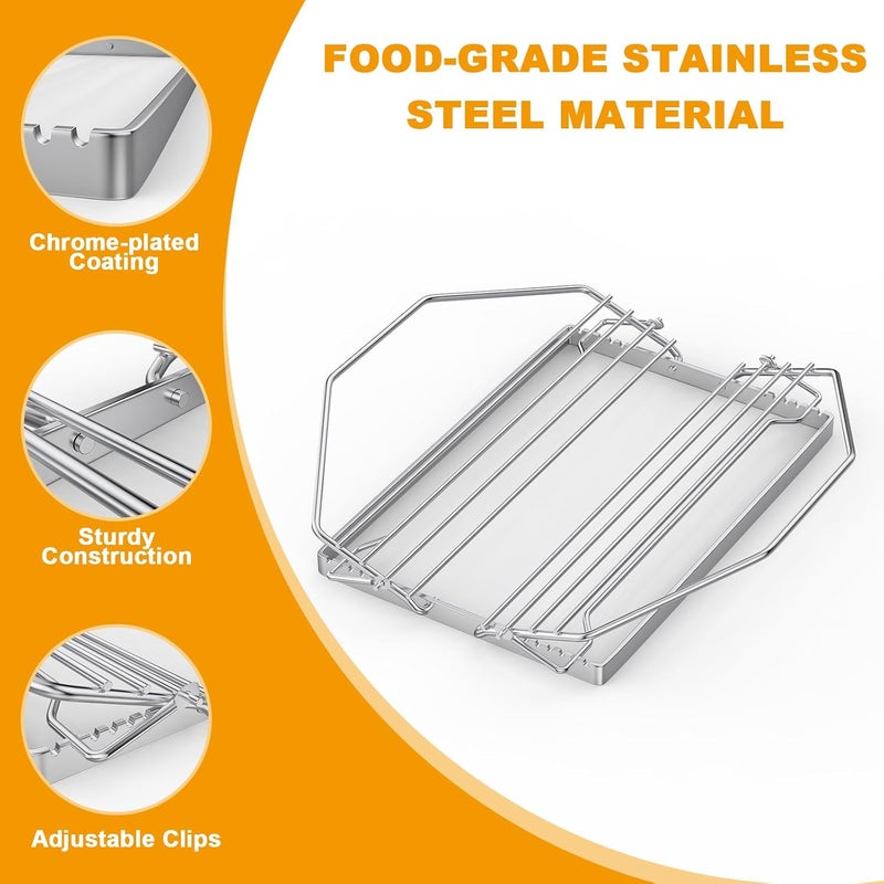 BBQ-PLUS Adjustable Turkey Roasting Rack for Smoker Grill and Oven, V Shaped Chicken Roasting Stand for Outdoor Indoor Grilling, Must-Have Smoker Accessories, Stainless Steel - Image 3